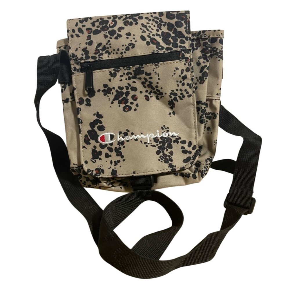 Champion Leopard Print Crossbody Bag With Adjustable Strap & Front Zipper Pocket